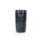 Sapphire float colored 3D printed ceramic drinking cup with a Seattle skyline design