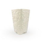 Snow colored textured 3D ceramic printed chalice planter, with a bloom pattern on a white background
