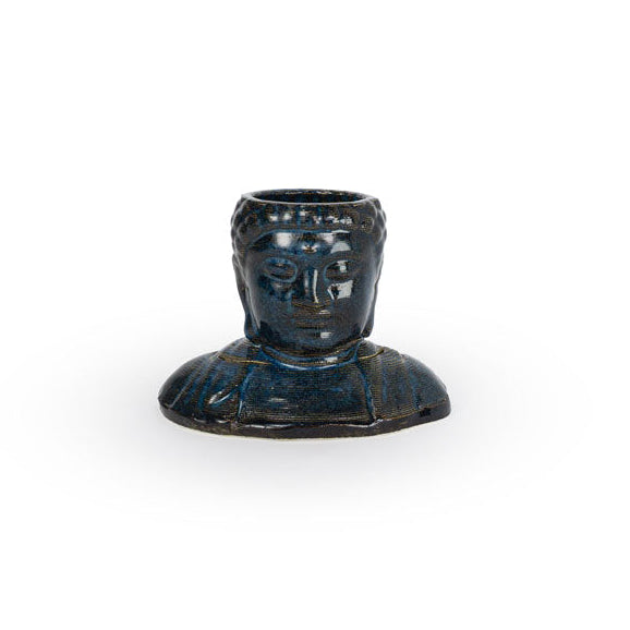 Sapphire float colored 3D printed ceramic planter, with the shape of Budda's head like a classic bust