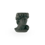 Matte black 3D ceramic printed bust sculpture planter of David on a white background