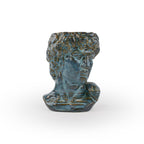 Blue rutile 3D ceramic printed bust sculpture planter of David on a white background