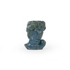 Blue rutile 3D ceramic printed bust sculpture planter of David on a white background