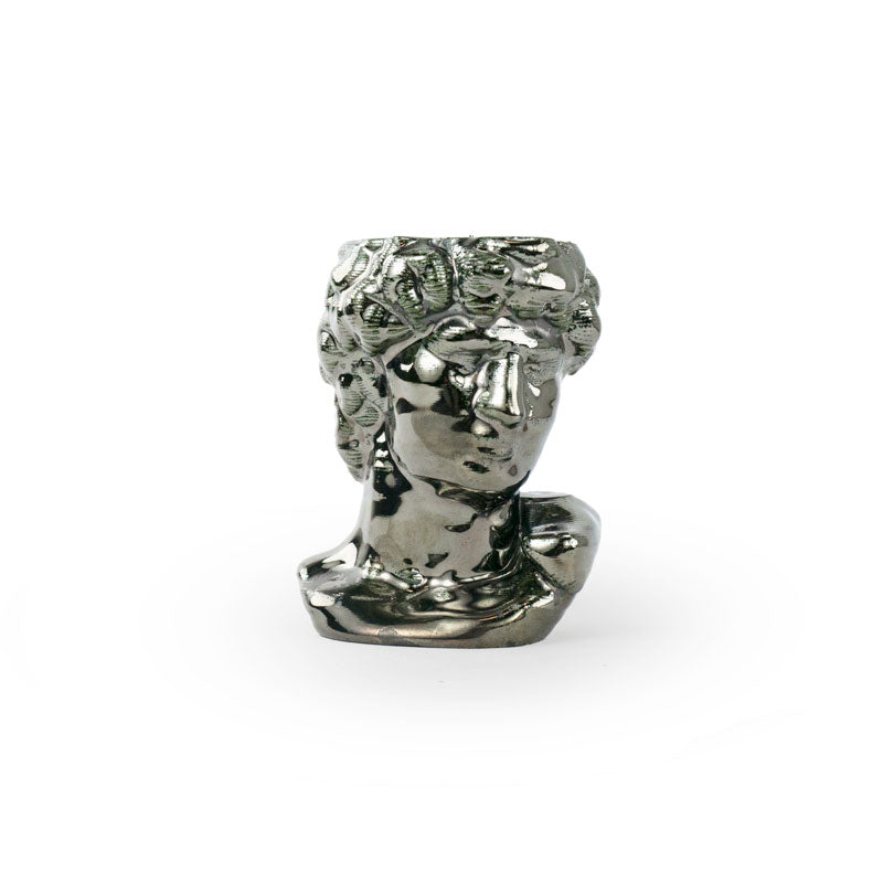 Palladium 3D ceramic printed bust sculpture planter of David on a white background