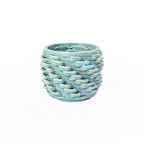 Lagoon 3D printed ceramic cactus planter or tea light holder with a twist pattern, on a white background