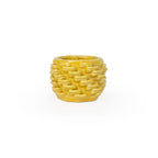 Marigold 3D printed ceramic cactus planter or tea light holder with a twist pattern, on a white background