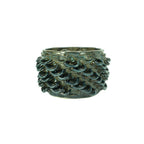 Sapphire float colored 3D printed ceramic cactus planter or tea light holder with a twist pattern, on a white background
