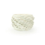 Snow colored 3D printed ceramic cactus planter or tea light holder with a twist pattern, on a white background