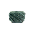 Storm colored 3D printed ceramic cactus planter or tea light holder with a twist pattern, on a white background
