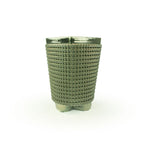 A textured palladium chalice 3D printed ceramic planter with a micro scallop pattern on a white background