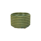 Textured 3D printed ceramic emerald falls colored planter, on a white background