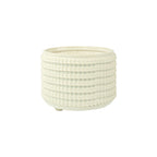 Textured 3D printed ceramic snow colored planter, on a white background