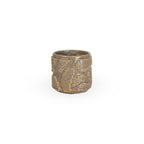 Sepia colored 3D printed ceramic planter with pixel paisley pattern on a white background