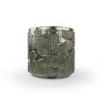 Palladium colored 3D printed ceramic planter with pixel paisley pattern on a white background