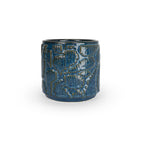 Sapphire float colored 3D printed ceramic planter with pixel paisley pattern on a white background