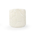 Snow colored 3D printed ceramic planter with pixel paisley pattern on a white background