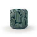 Storm colored 3D printed ceramic planter with pixel paisley pattern on a white background