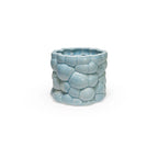 3D printed ceramic planter with a light blue bubble pattern on a white background