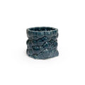 3D printed ceramic planter with a storm blue bubble pattern on a white background