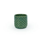 Emerald falls colored 3D printed ceramic planter with a dot pattern, on a white background