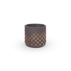 Red iron oxide colored 3D printed ceramic planter with a dot pattern, on a white background