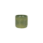 Emerald falls colored 3D printed  ceramic planter with a swirl pattern on a white background
