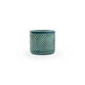 Storm colored 3D printed ceramic planter with a swirl pattern on a white background