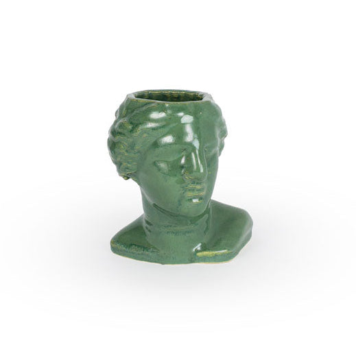 Emerald falls colored 3D printed ceramic planter, with the shape of Venus' head like a classical bust