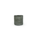 Textured palladium black 3D printed ceramic planter with a waffle pattern, on a white background