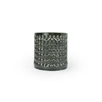 Textured palladium black 3D printed ceramic planter with a waffle pattern, on a white background