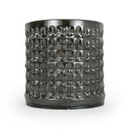 Textured palladium black 3D printed ceramic planter with a waffle pattern, on a white background