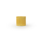 Marigold colored 3D printed ceramic planter with a zig zag pattern, on a white background