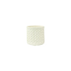 Snow colored 3D printed ceramic planter with a zig zag pattern, on a white background