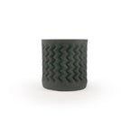 Matte black colored 3D printed ceramic planter with a zig zag pattern, on a white background