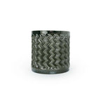 Palladium colored 3D printed ceramic planter with a zig zag pattern, on a white background