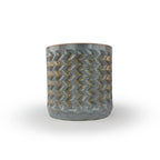 Light sepia colored 3D printed ceramic planter with a zig zag pattern, on a white background