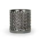 Palladium colored 3D printed ceramic planter with a zig zag pattern, on a white background