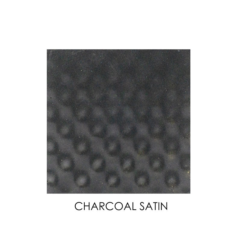 Square tile with a textured surface on a white background, labeled 'Charcoal Satin'.
