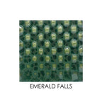 Green ceramic tile with textured pattern on a white background, labeled 'Emerald Falls'.