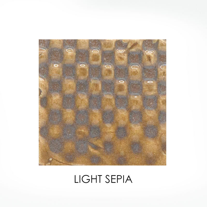 Textured square tile in light sepia color on a white background