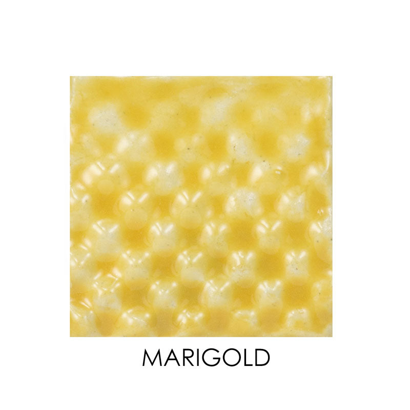 Yellow textured square with 'Marigold' text on a white background