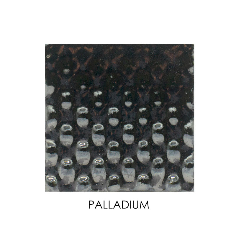 Metallic square tile with textured surface and 'Palladium' label on a white background