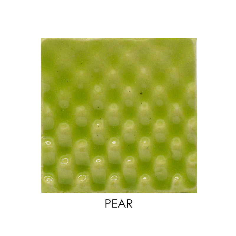 Green textured square tile labeled 'Pear' on a white background