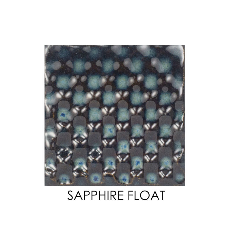 Square ceramic tile with a woven pattern labeled 'Sapphire Float' on a white background
