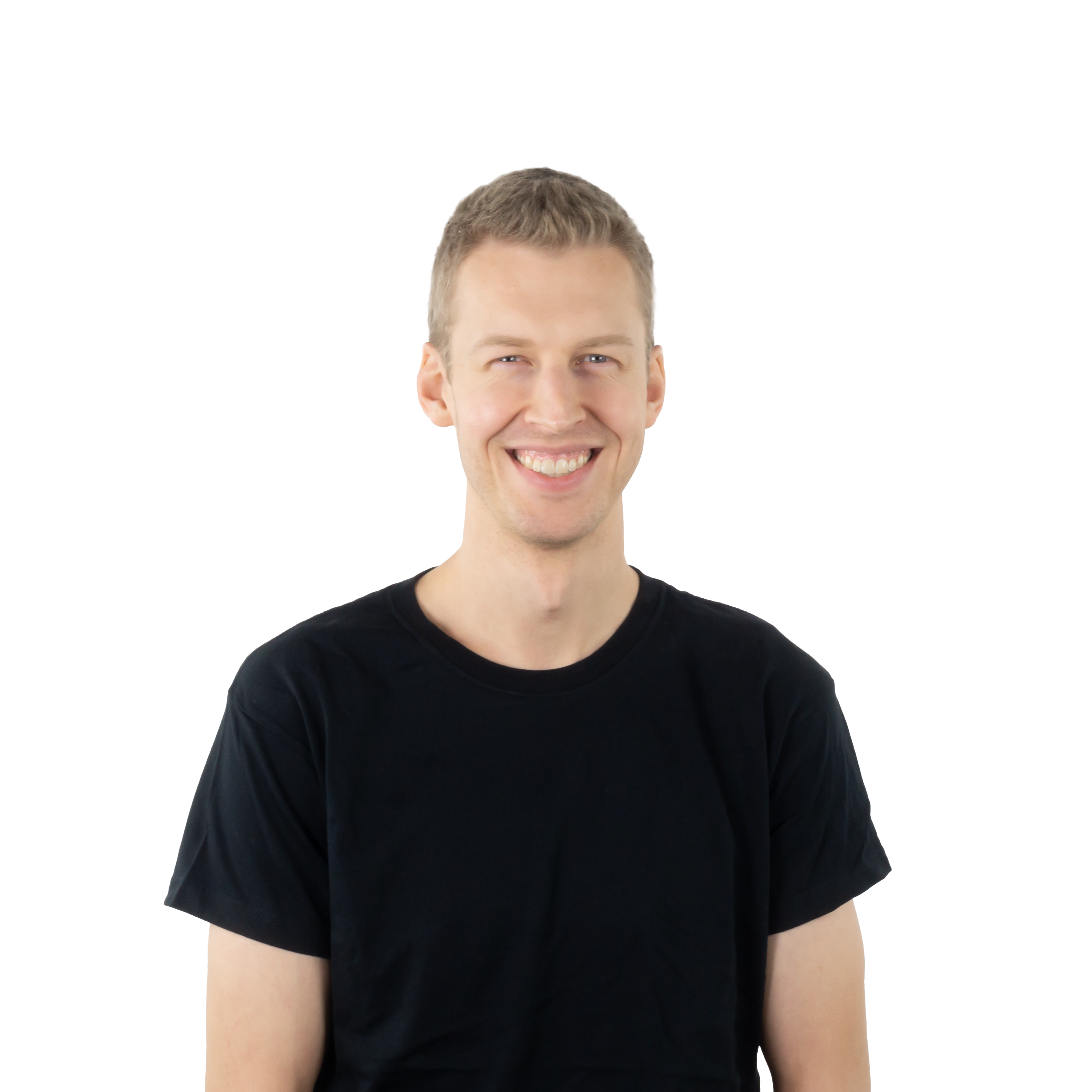 Man wearing a black t-shirt on a white background
