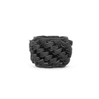 Black 3D printed ceramic cactus planter or tea light holder with a twist pattern, on a white background