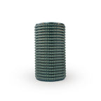 Storm colored 3D printed ceramic vase with a micro scallop pattern, on a white background